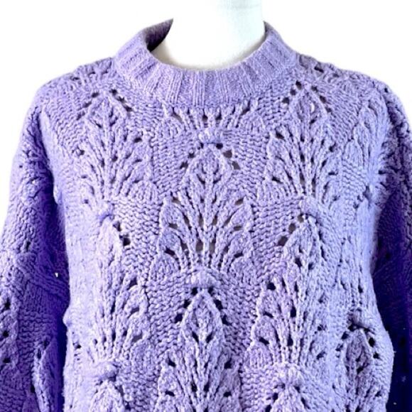 Aerie Sweater Chunky Knit Pointelle Crochet Oversized Purple Women’s Size Small - Picture 6 of 12